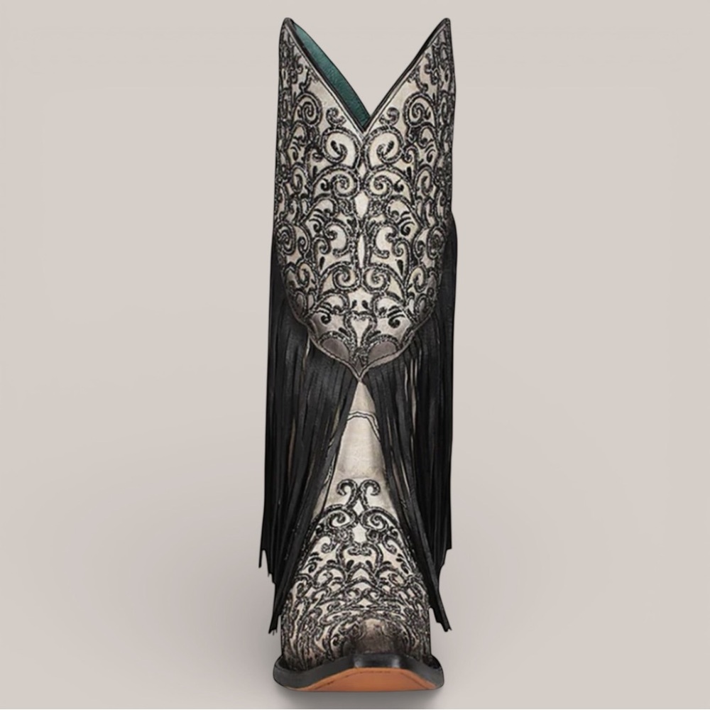 CORRAL Overlay and Embroidery Fringed Western Boot C3877 - Picture 2 of 8
